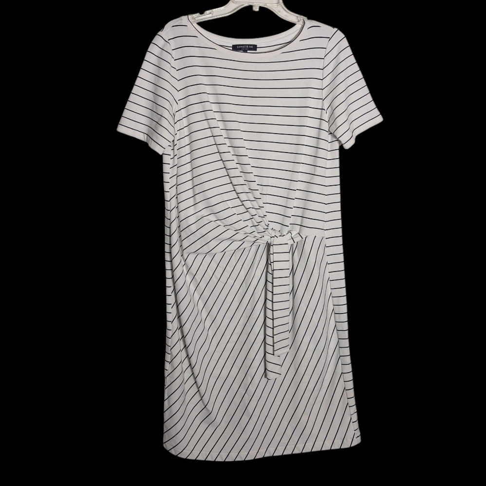 Lafayette 148 Womens Dress‎ Tee Shirt Knotted Waist Striped Quiet Luxury Medium